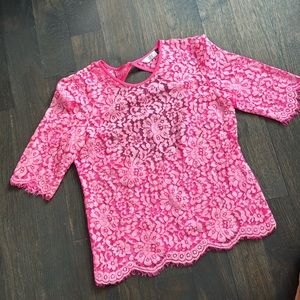 Dolce Vita DV Pink & White Eyelash Floral Lace Top.